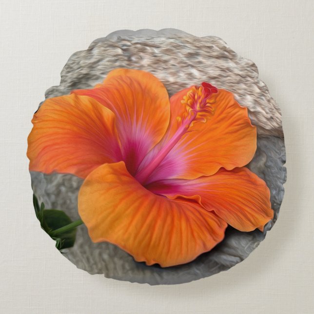 blühender Hibiskus Rundes Kissen (Vorderseite)