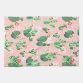 Blühender Kaktus auf rosa Hintergrund-Küche Geschirrtuch (Horizontal)