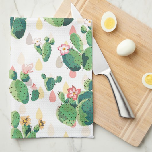 Blühender Kaktus auf weißem Hintergrund Geschirrtuch (Viertel Falte)