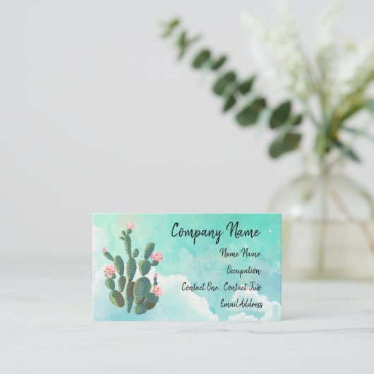 Blühender Kaktus mit blauem Himmel hinten Visitenkarte (Stehend Vorderseite)