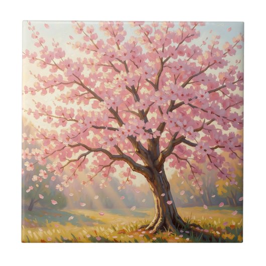 Blühender Kirschblütenbaum Frühling Fliese (Vorderseite)