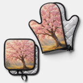 Blühender Kirschblütenbaum Frühling Ofenhandschuh & Topflappen-Set (Vorderseite/Rückseite)