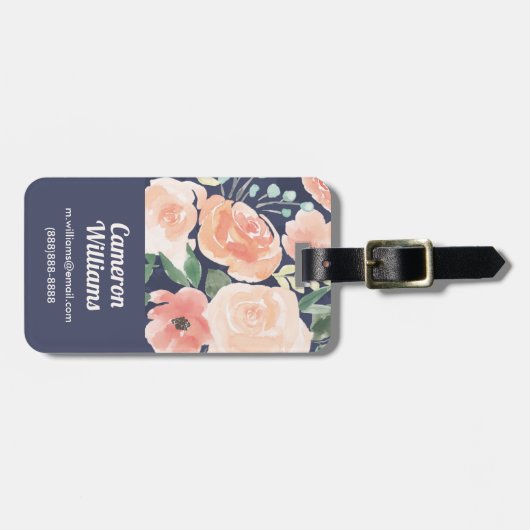 Blühender Pfirsich der Freuden-| u. blaue Rosen u. Gepäckanhänger (Vorderseite horizontal)