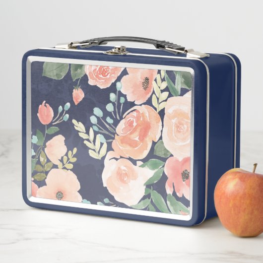 Blühender Pfirsich der Freuden-| u. blaue Rosen u. Metall Brotdose (Beispiel)