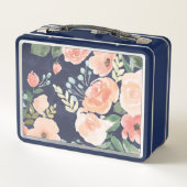 Blühender Pfirsich der Freuden-| u. blaue Rosen u. Metall Brotdose (Rückseite)