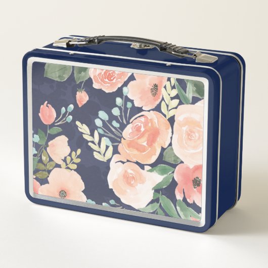 Blühender Pfirsich der Freuden-| u. blaue Rosen u. Metall Brotdose (Rückseite)