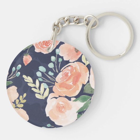 Blühender Pfirsich der Freuden-| u. blaue Rosen u. Schlüsselanhänger (Rückseite)