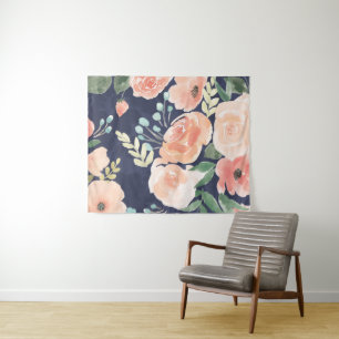 Blühender Pfirsich der Freuden-  u. blaue Rosen u. Wandteppich