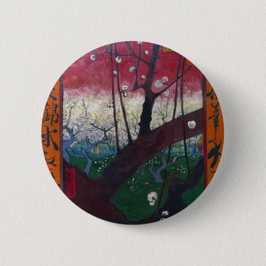 Blühender Pflaumen-Baum Van Gogh Button (Vorderseite)