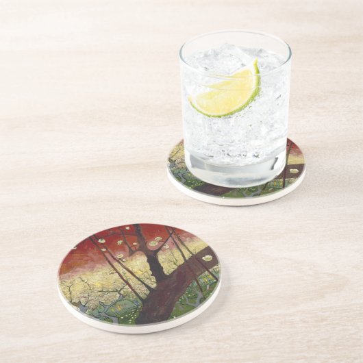 Blühender Pflaumenbaum Untersetzer (Seite)