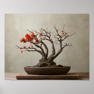 Blühender Quitten-Bonsai-Kunstprint Japanische K Poster