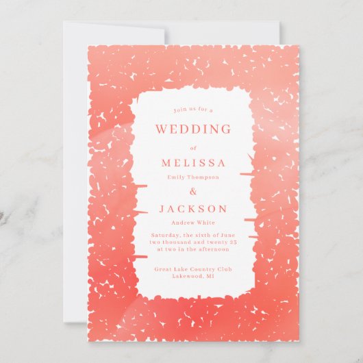 Blühender Rahmen Hochzeitseinladung Coral Pink Einladung (Vorderseite)