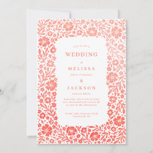 Blühender Rahmen Hochzeitseinladung Coral Pink Einladung
