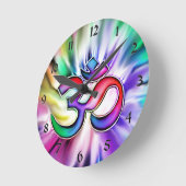 Blühender Regenbogen Lotus OM Runde Wanduhr (Winkel)