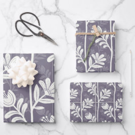Blühender Rhythmus Florale Silhouette weiß & laven Geschenkpapier Set