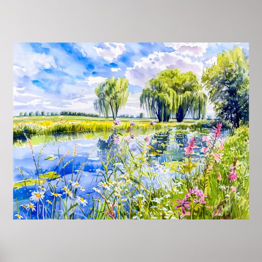 Blühender Riverbank Havelland Watercolor Style Poster (Vorne)