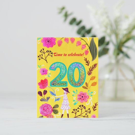 Blühender rosa Blumenchic 20 Glitzer Postkarte (Stehend Vorderseite)