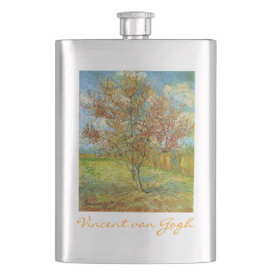 Blühender rosa Pfirsichbaum, Vincent van Gogh Flachmann