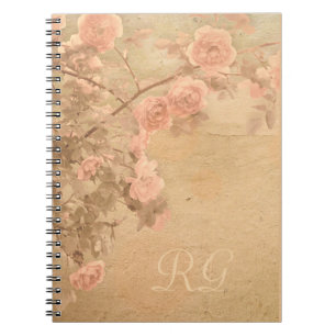 Blühender Rosenzweig Rosa Gold Vintage Notizblock