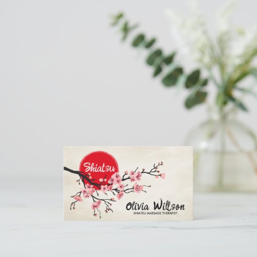 Blühender Sakura-Baum und Sonne Visitenkarte (Stehend Vorderseite)