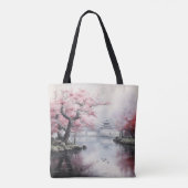 Blühender Sakura Garten Traditioneller Garten Tasche (Rückseite)