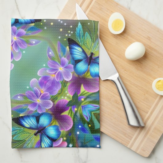 Blühender Schmetterling in Fairy Garden Geschirrtuch (Viertel Falte)
