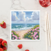 Blühender Strand | Rosa Hortensien am Ozeanstrand  Serviette (Beispiel)