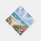 Blühender Strand | Rosa Hortensien am Ozeanstrand  Serviette (Ecke)