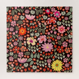 Blühender Teppich: Blumen Vintage nahtlos. Puzzle