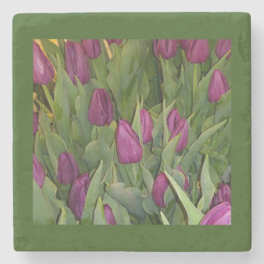 Blühender Tulips-Stone-Untersetzer Steinuntersetzer (Vorderseite)