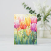 Blühender Wasserfarbener Frühlingsgarten Ankündigungspostkarte (Stehend Vorderseite)