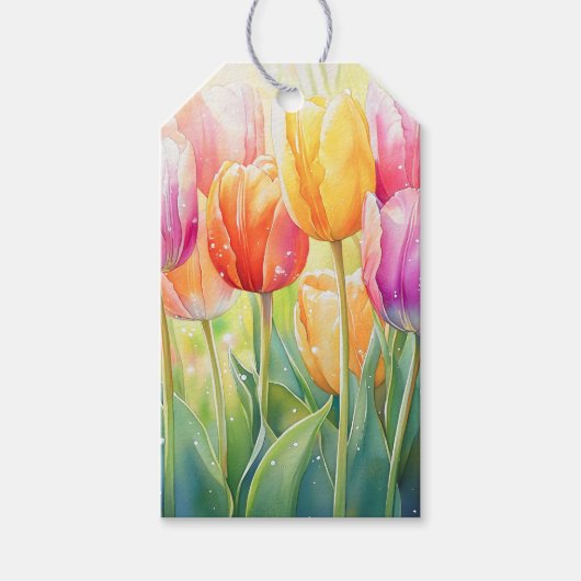 Blühender Wasserfarbener Frühlingsgarten Geschenkanhänger (Vorderseite)