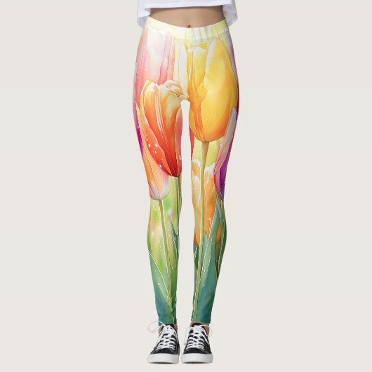 Blühender Wasserfarbener Frühlingsgarten Leggings (Vorderseite)