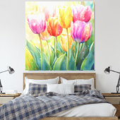 Blühender Wasserfarbener Frühlingsgarten Leinwanddruck (Insitu (Schlafzimmer))