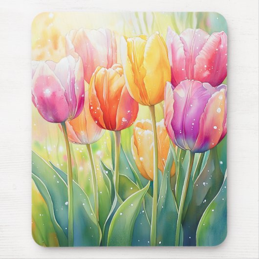 Blühender Wasserfarbener Frühlingsgarten Mousepad (Vorne)