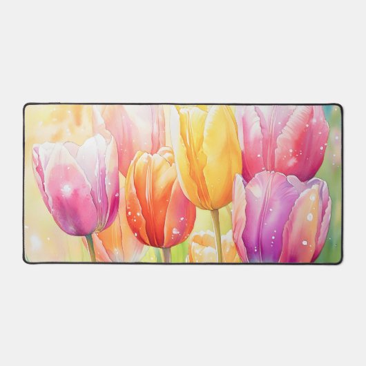 Blühender Wasserfarbener Frühlingsgarten Schreibtischunterlage (Vorderseite)