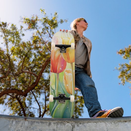 Blühender Wasserfarbener Frühlingsgarten Skateboard (Außenbereich 1)