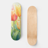 Blühender Wasserfarbener Frühlingsgarten Skateboard (Vorderseite)