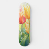 Blühender Wasserfarbener Frühlingsgarten Skateboard (Vorderseite)