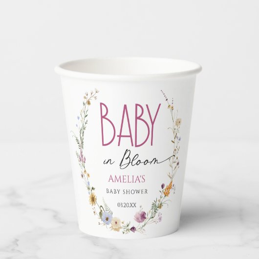 Blühender White Baby Shower Floral Paper Cup Pappbecher (Vorderseite)