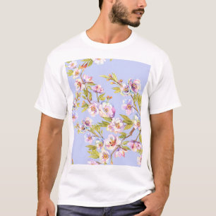 Blühendes Apfel-Kirsch-Wasserfarbmuster T-Shirt