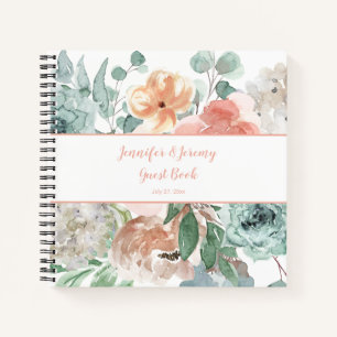Blühendes Apricot Watercolor Floral Gästebuch Notizblock