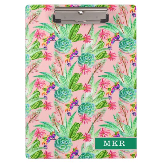 Blühendes Aquarellsucculents-Muster Klemmbrett (Vorderseite)