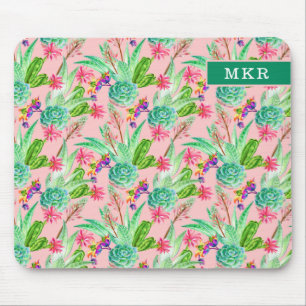 Blühendes Aquarellsucculents-Muster Mousepad