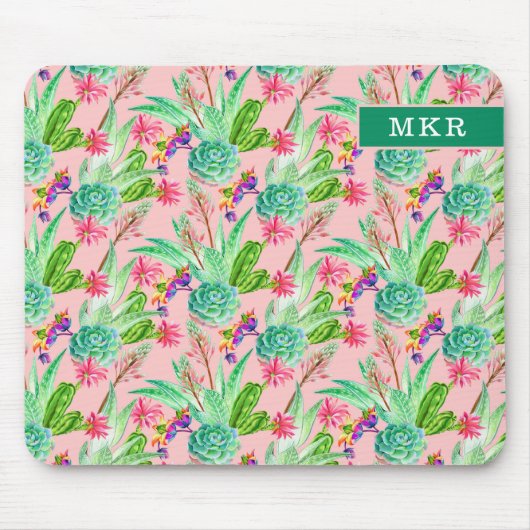 Blühendes Aquarellsucculents-Muster Mousepad (Vorne)