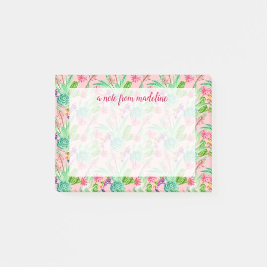 Blühendes Aquarellsucculents-Muster Post-it Klebezettel (Vorderseite)