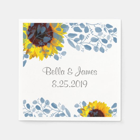 Blühendes blaues botanisches Sonnenblumenpapier Na Serviette (Vorderseite)