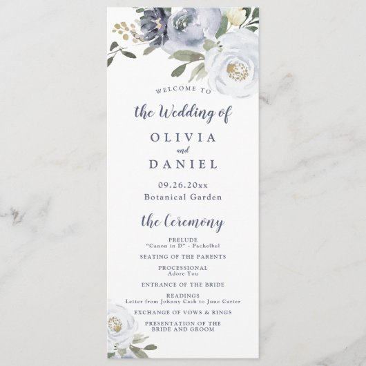 Blühendes botanisches duastisches Blumenprogramm Menükarte (Vorderseite)