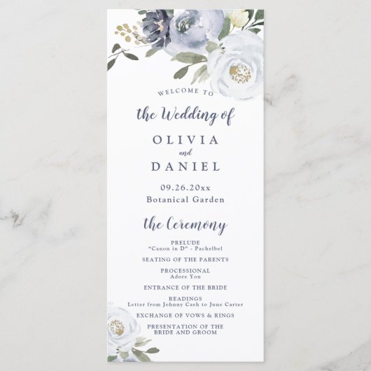 Blühendes botanisches duastisches Blumenprogramm Menükarte (Vorderseite)