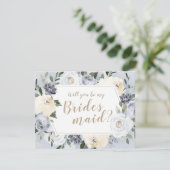 Blühendes botanisches Grau Werden Sie meine Brautj Einladung (Stehend Vorderseite)